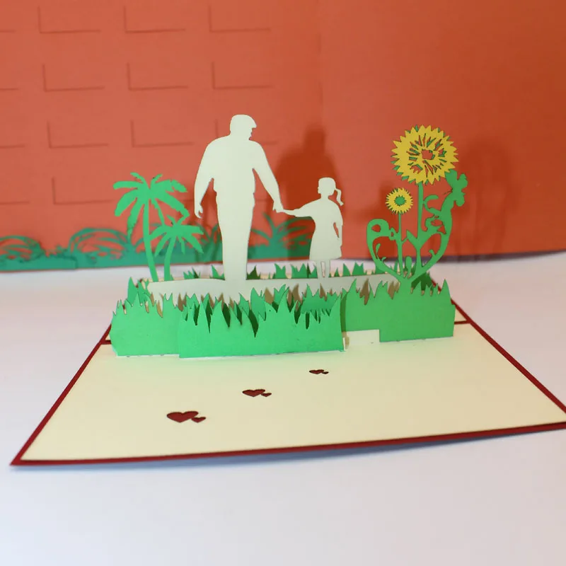 3D Laser Cut Handmade Sun Flower with Dad and Daughter Paper Invitation Greeting Cards PostCard Show Love Father's Day Gift
