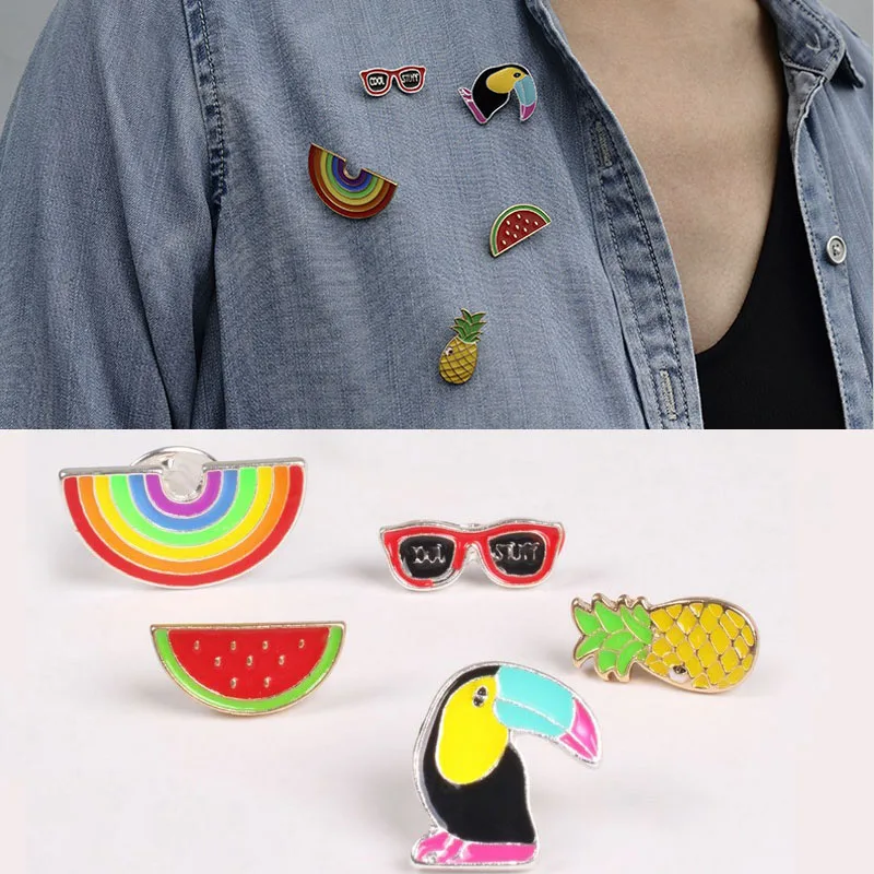 

1Pc Fashion New Fruit Rainbow Woodpecker Pins Brooches Jewelry Accessories Xmas Gift 5 Styles