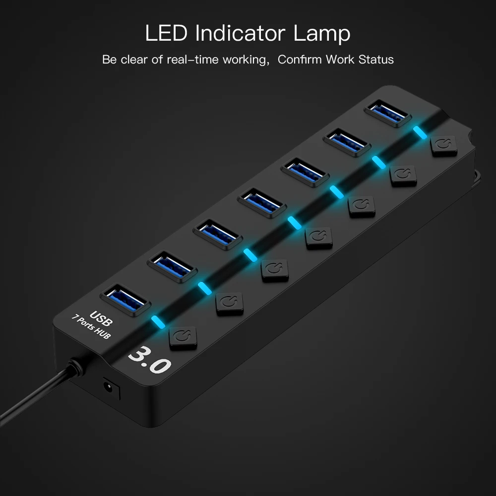 Высокоскоростной usb-концентратор 4/7 портов 3,0 концентратор USB Вкл/Выкл Переключатель USB разветвитель адаптер 5 в мощность для ПК ноутбук