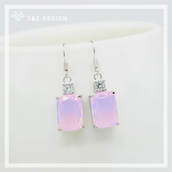 

New Fashion Square Zircon Earrings White Gold Stylish Temperament Personality Earhook Simple Geometric Pendant Earrings