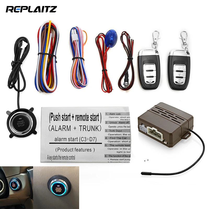

Universal 12V Car Anti-theft System Audible Visual Alarm One Key Remote Engine Startup Keyless Entry Central Locking Trunk Open