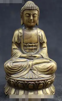 

8" Tibet Buddhism Pure Bronze Seat Shakyamuni Sakyamuni Amitabha Buddha Statue