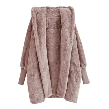 

Solid Color Winter Faux Fur Long Sleeve Coat Loose Women Hooded Casual Outwear