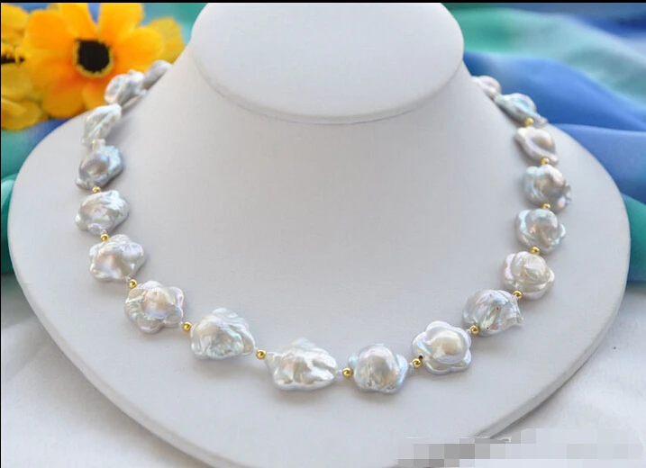 

Free shipping >>>>>Z5696 NATRUAL 18" 16mm WHITE plum blossom coin PEARL NECKLACE