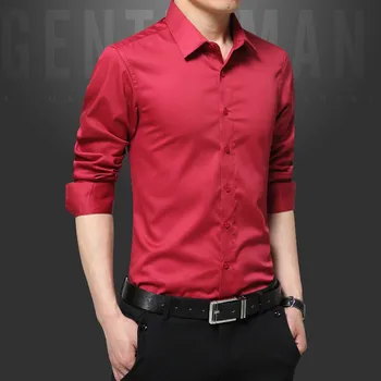 

Best selling new fashion business casual Slim long-sleeved shirt men's trend solid color lapel men's shirt
