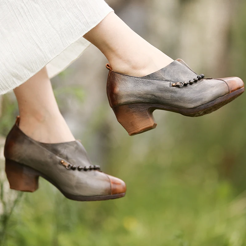 Tayunxing женская обувь весенняя и осенняя обувь ручной работы из натуральной кожи женские повседневные туфли-лодочки на высоком каблуке удобная обувь в стиле ретро без шнуровки с бусинами 038-801A