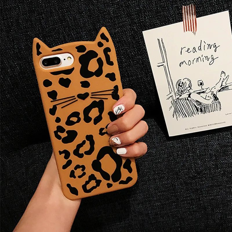Leopard cat Phone Case For iPhone 7 case Cartoon Animal Beard Cat Ear Back Cover X 6 6S 8 Plus Silicon Soft Fundas |