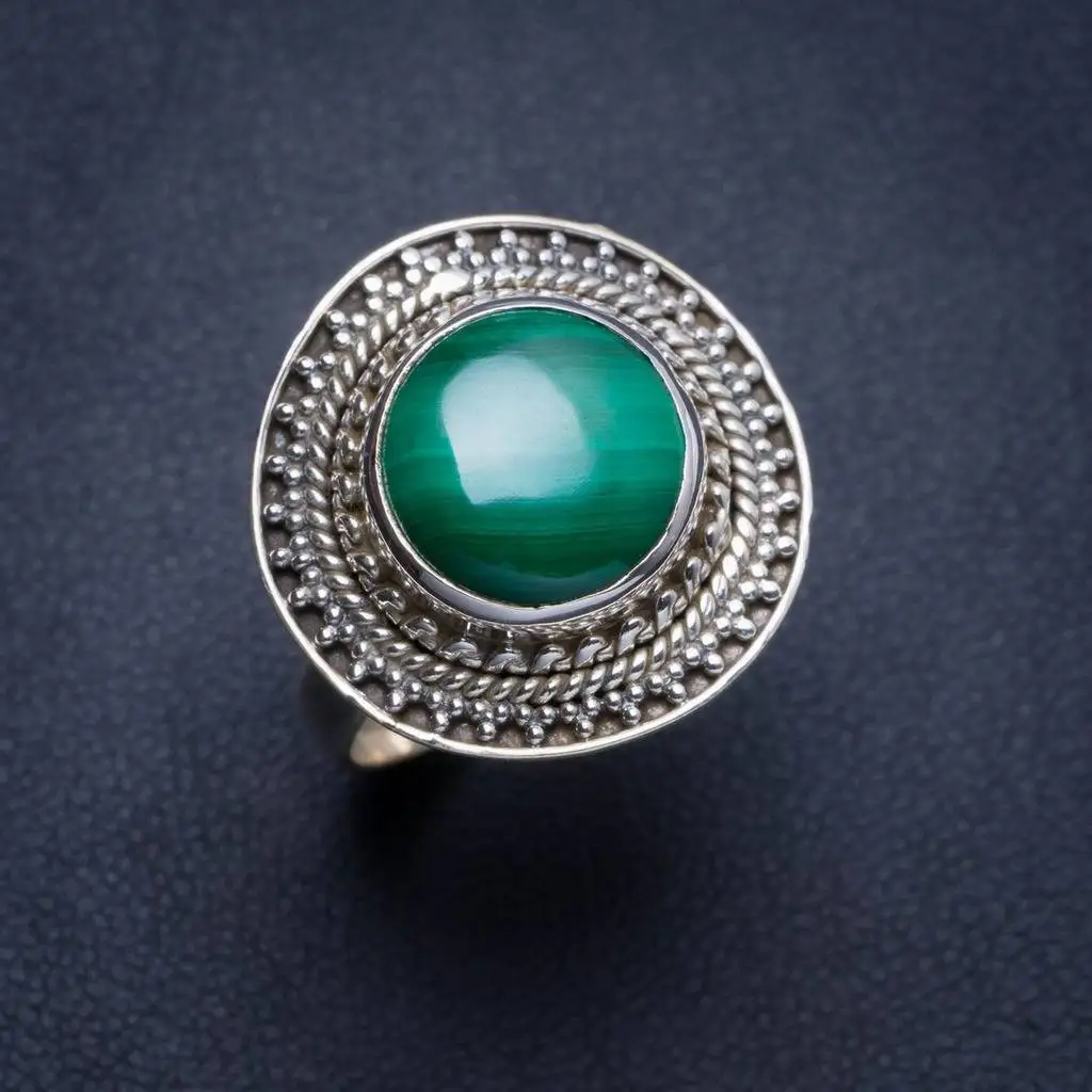 

Natural Malachite Handmade Unique 925 Sterling Silver Ring 8.5 Y4374