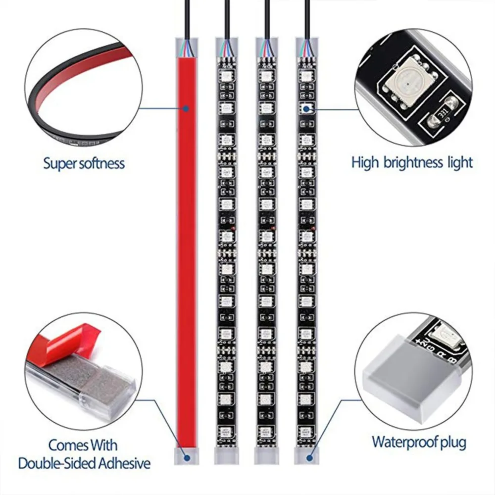 8 шт. RGB светодиодный Универсальный 12 В 14 Вт Светодиодная лента для мотоцикла RGB светодиодный задний светящийся свет комплект гибкий с пультом дистанционного управления многоцветный