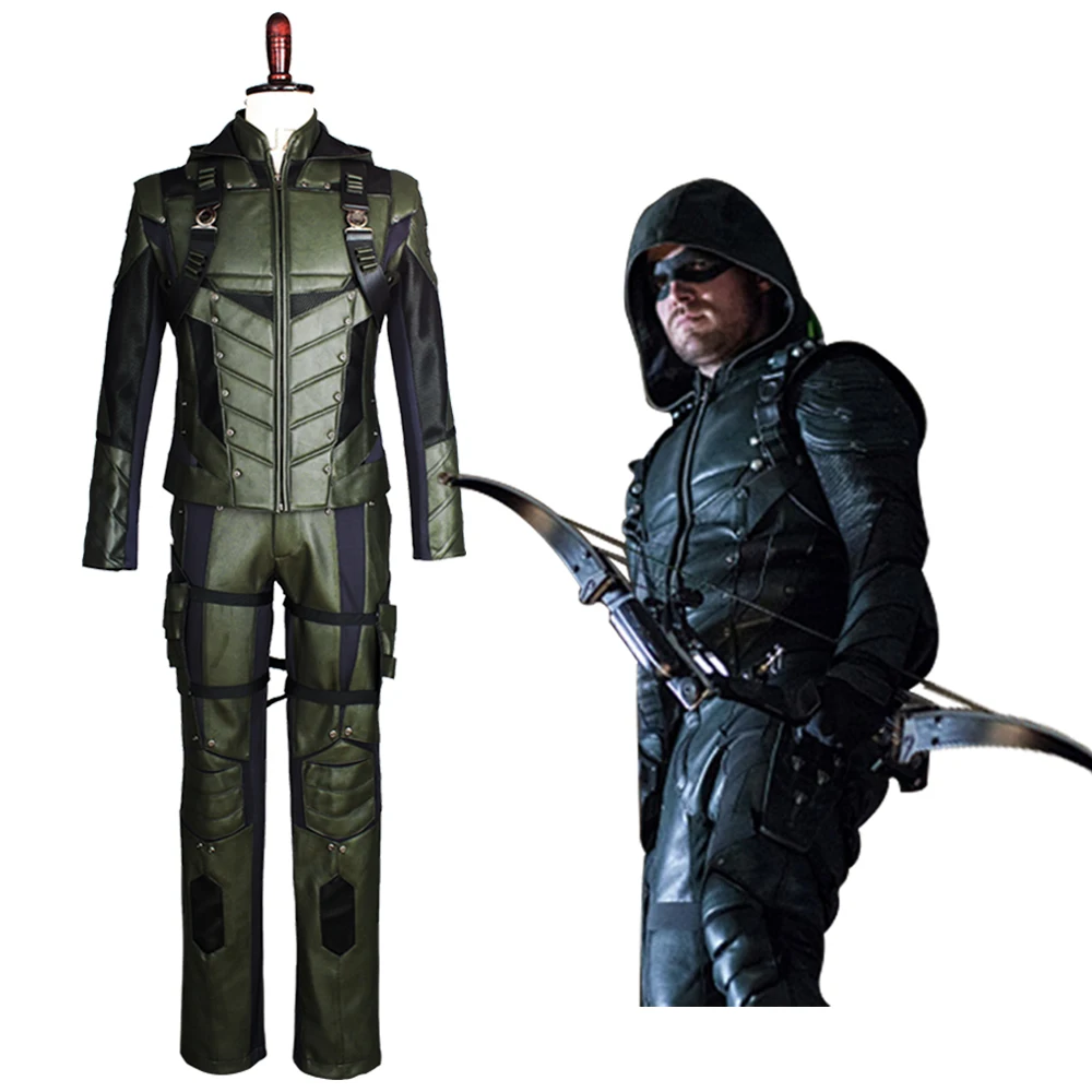 

2017 Green Arrow Season 5 Costume Superhero Oliver Queen Cosplay Costume Outfit Harness Suit Uniform Whole Set For Adult Men
