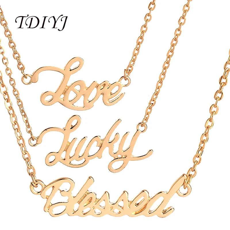 TDIYJ 10 шт. новейшая Золотая монограмма Love/Lucky/Blessed/Hope/Believe Word Подвеска для женщин
