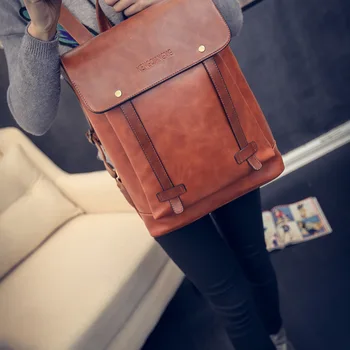 

031519 new hot lady girl vintage PU leather backpack female casual travel bag