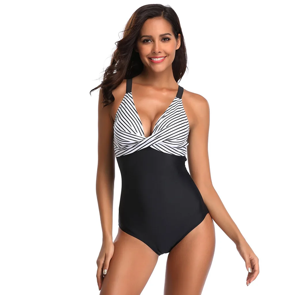 

Plus Size 4xl Swimwear Women Sexy Black Striped One Piece Swimsuit Women Summer 2019 Sexy Sport Bathing Swimming Suit For Women