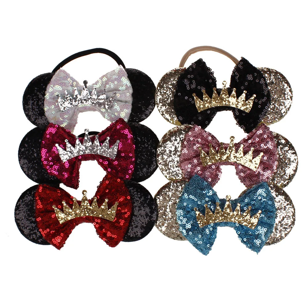 Cute Mouse Ear Headband For Summer 2018 Girls Glitter Sequin Bow Hair Band Kids Birthday Party Padded Crow Ears Accessories | Детская
