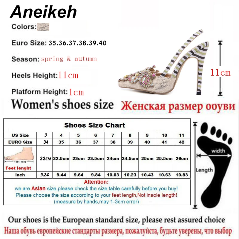 Aneikeh 2019 Spring Sexy Pumps Fashion Rhinestones Diamond Beaded Super High Thin Heeled Pointed Toe Slingbacks Women Shoes