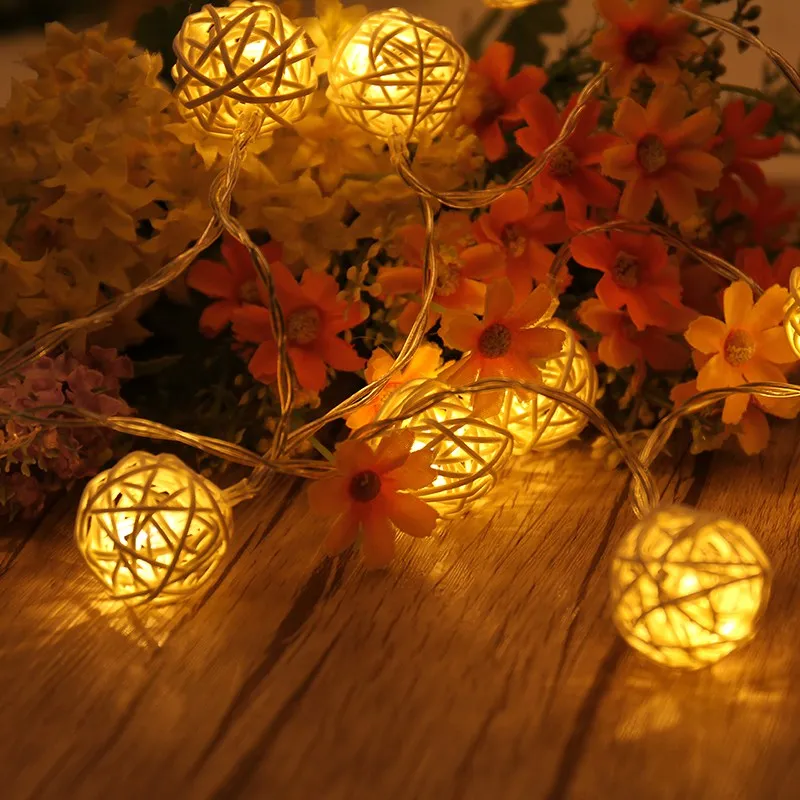 

Rattan Ball LED String Light Warm White Fairy Holiday Light for Party Wedding Decoration Lights --M25