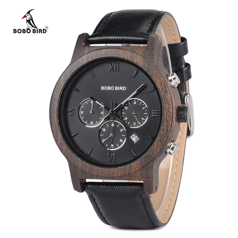 BOBO BIRD Watch Men Relogio Masculino Luxury Business Wood Wristwatches with Auto Date Stopwatch erkek kol saati V-P28