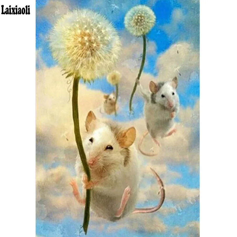 

DIY Diamond Painting Cross Stitch Kits mouse Dandelion,Flower 5D Diamonds Embroidery Decor Full square Diamond Mosaic Pattern