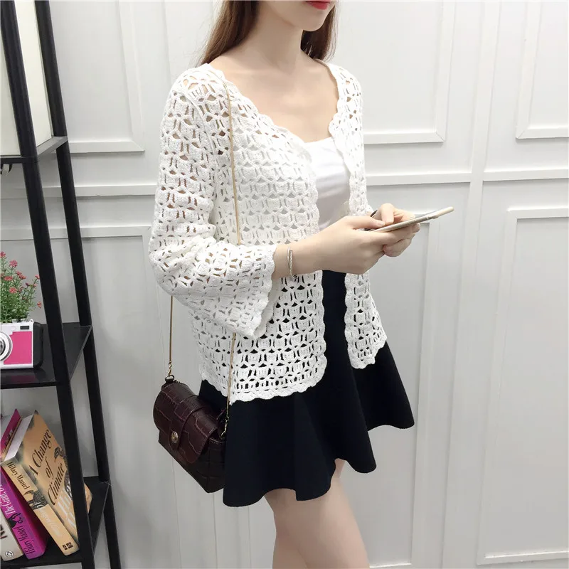 Camisas Mujer 2018 весна лето Модная вязаная белая кружевная блузка женские топы