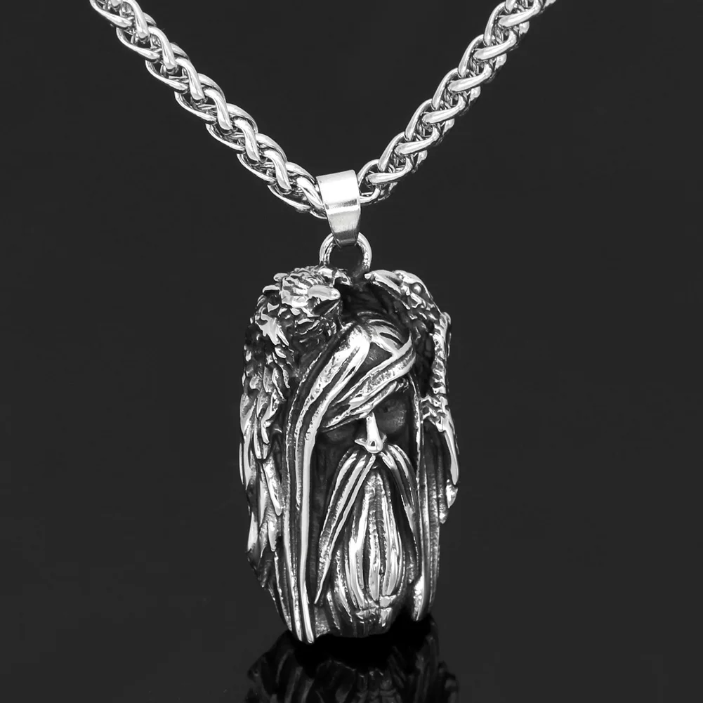 Nordic Viking amulet odin face wolf Geri and Freki Amulet Stainless Steel Necklace with Valknut Rune Gift Bag | Украшения и