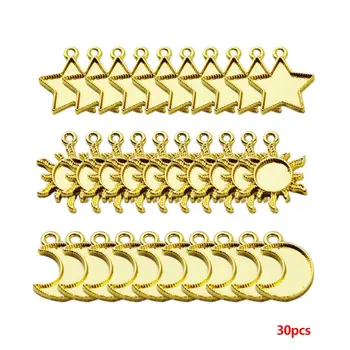 

30pcs Metal Frame Star Moon Sun Pendant Open Bezel Setting Cabochon UV Epoxy Resin Charm Jewelry Making Casting Craft DIY