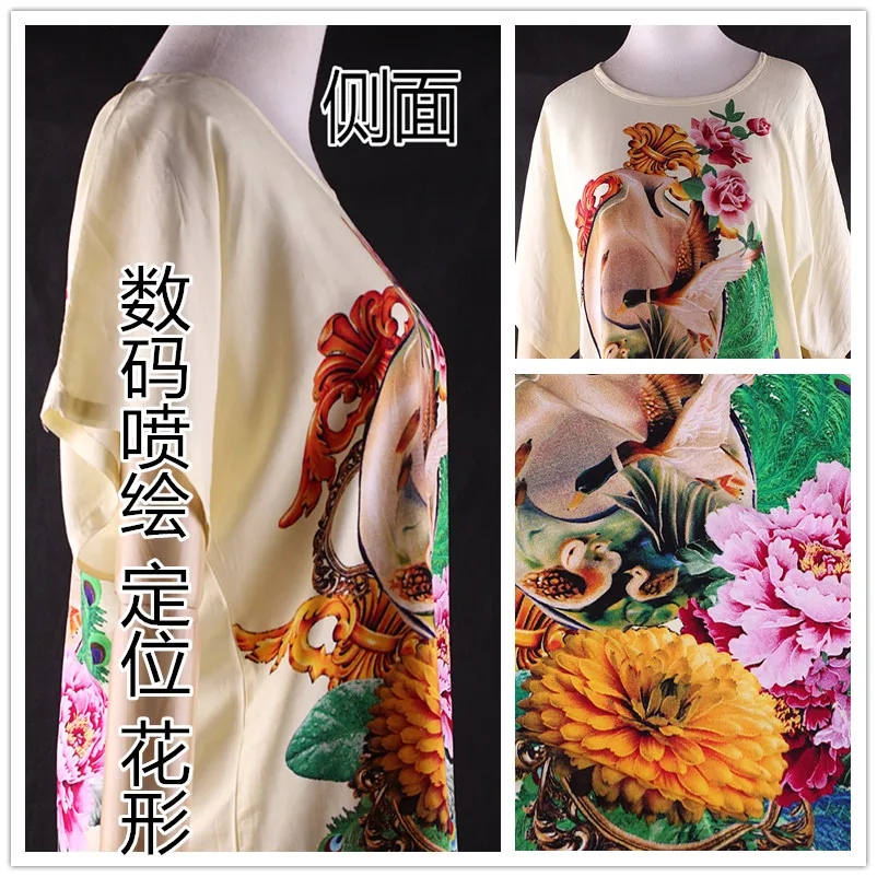 Digital printing cloth cheongsam dress clothing positioning flowers bourette silk fabric artificial cotton pajamas