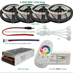 20 м 4 in1 RGBW Светодиодные ленты 5050 SMD DC12V гибкие светодио дный света 60 светодио дный s/m + 2,4G РФ дистанционного контроллер + Мощность adapter Kit