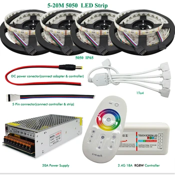 

20m 4 in1 RGBW LED Strip 5050 SMD DC12V Flexible LED Light 60leds/m + 2.4G RF Remote Controller + Power adapter Kit