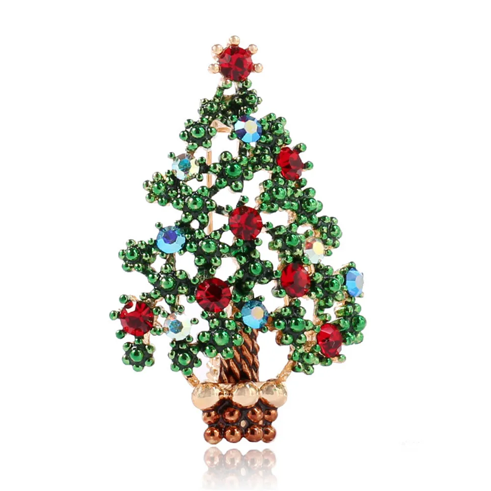

CRLEY Christmas Tree Brooches Retro Crystal Green Red Flower Brooches for Women Romantic Wedding Bridesmaid Christmas Party