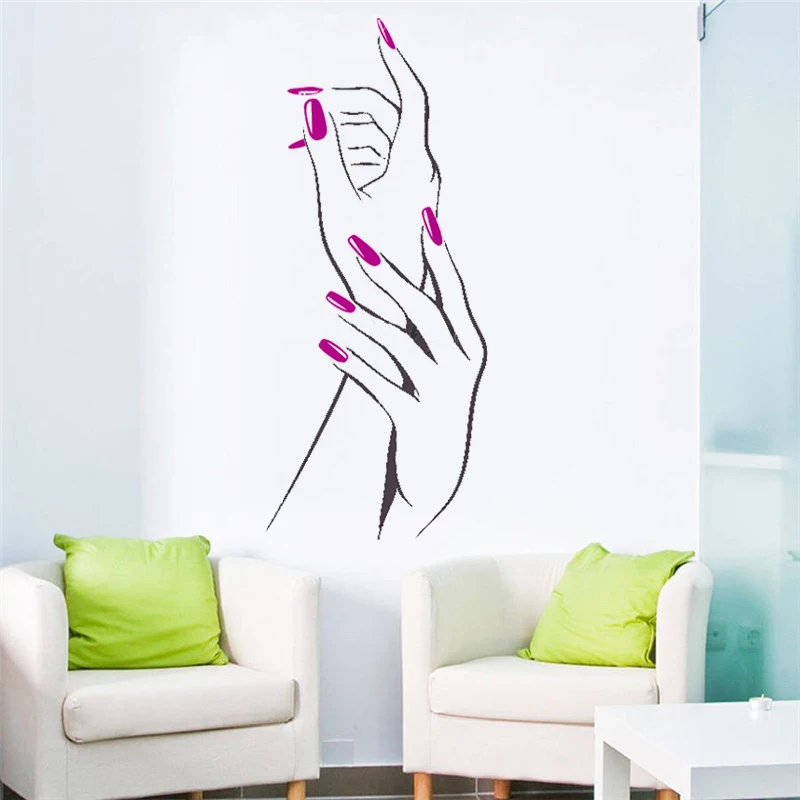 

Elegant Nail Polish Manicure Wall Sticker Beautiful Woman Hands Nails Salon Decoration Beauty Poster Mural Ornament LX95