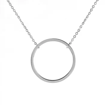 

100% Stainless Steel Silver Color Circle Annulus Pendants & Necklaces For Women Round Minimalist Chokers Rolo Chain Necklaces