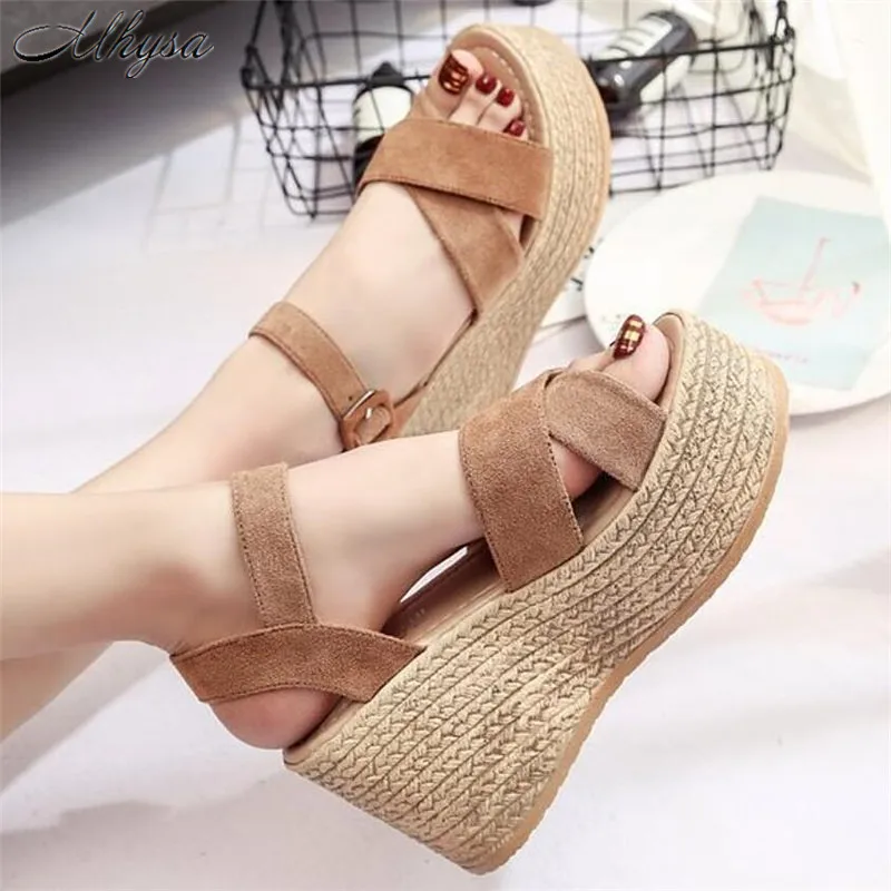

Mhysa 2019 Summer Buckle Women's rome Sandals Flock Fish Mouth Fashion high Heel Platform Open Toes Women Dress Sandals T668
