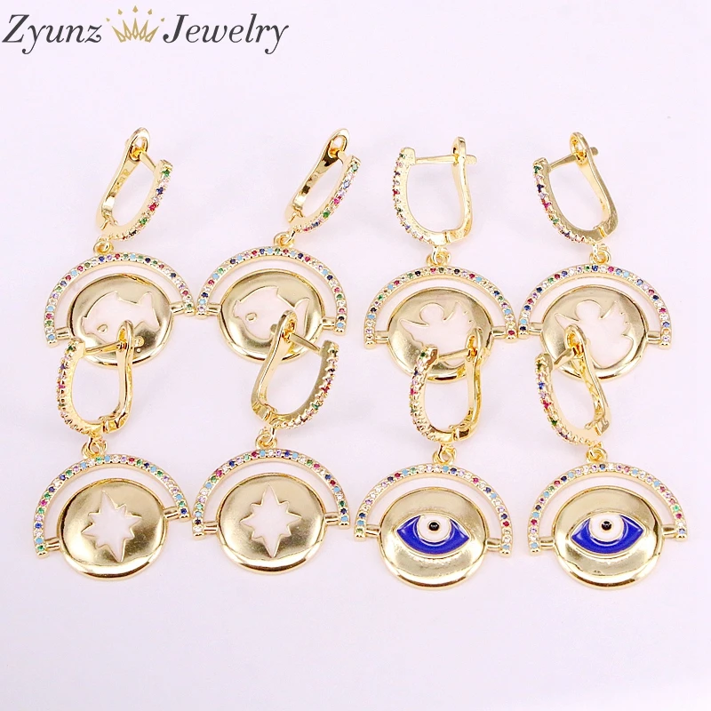 

5Pairs, Colorful Zirconia Fashion Elegant CZ Women Dangle Gold Filled Drop Earrings Women Jewelry Gifts