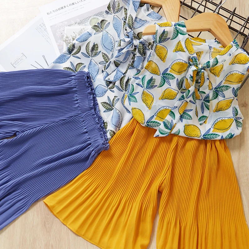 

Girls Clothing Sets Summer Baby Kids Sleeveless chiffonSplicing Design T-shirt+ Pants 2Pcs Girls Clothes Toddler Girl Clothes