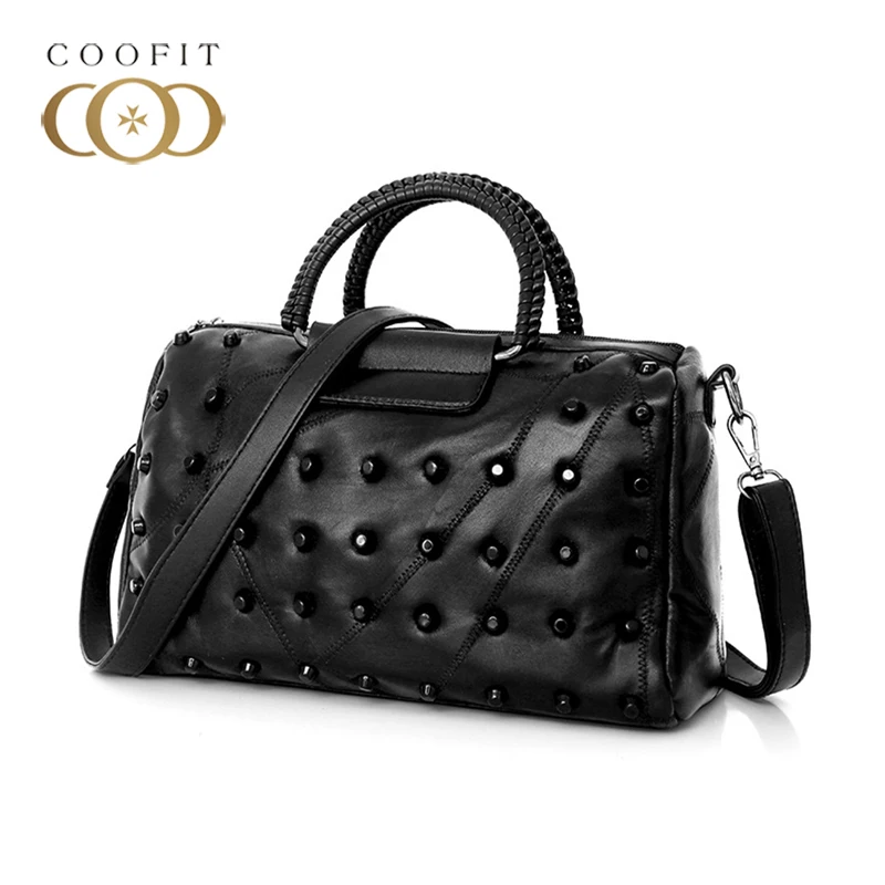 

Coofit Bag For Women 2018 Black Women Handbag Fashion Rivet Weave Pattern Shoulder Bag Casual Female New Hot Tote Crossbody Bags