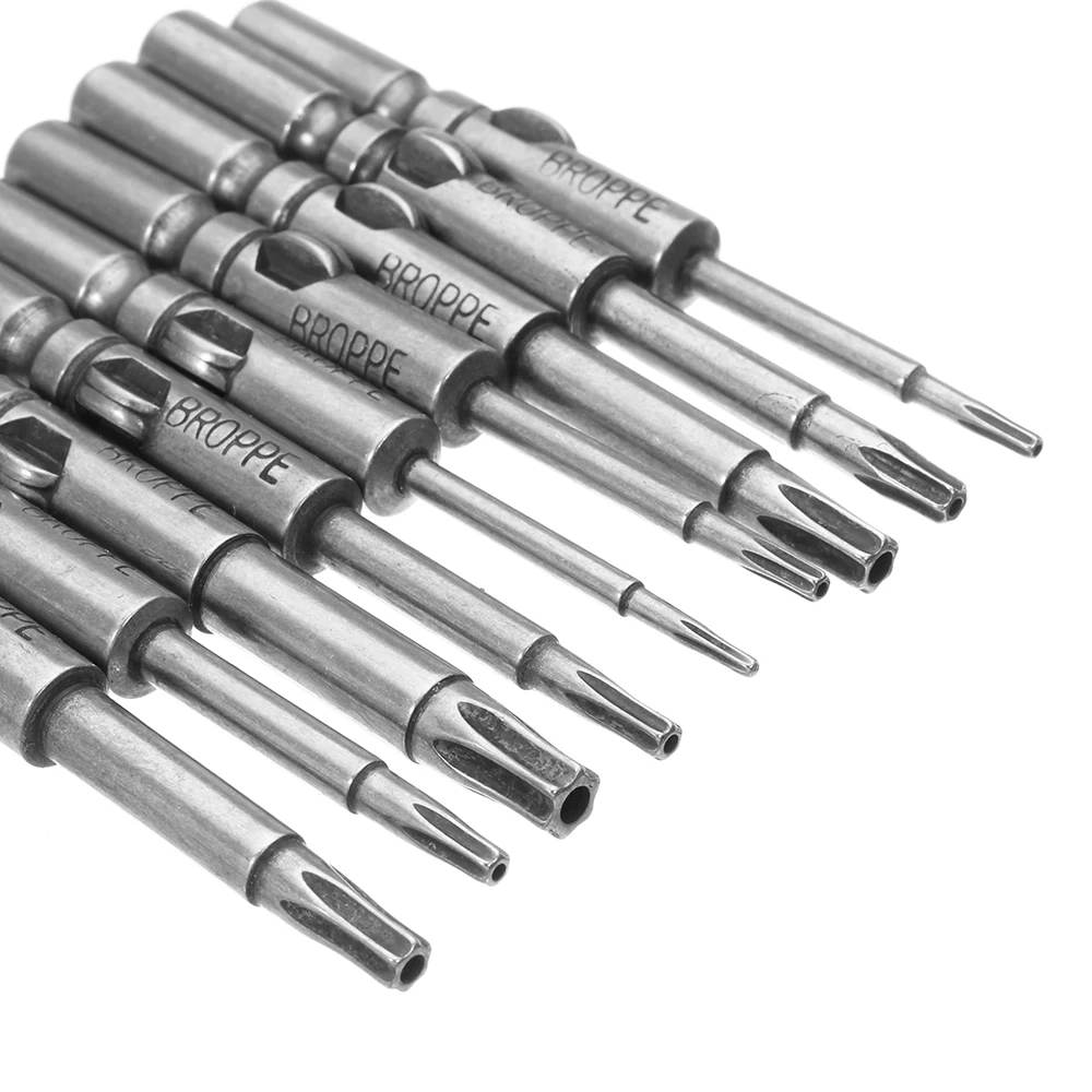 BROPPE 9 шт. Torx Магнитная S2 Сталь отвертки, биты T5-T25 6 мм Круглый хвостовик Электрический отвертки ручной инструмент