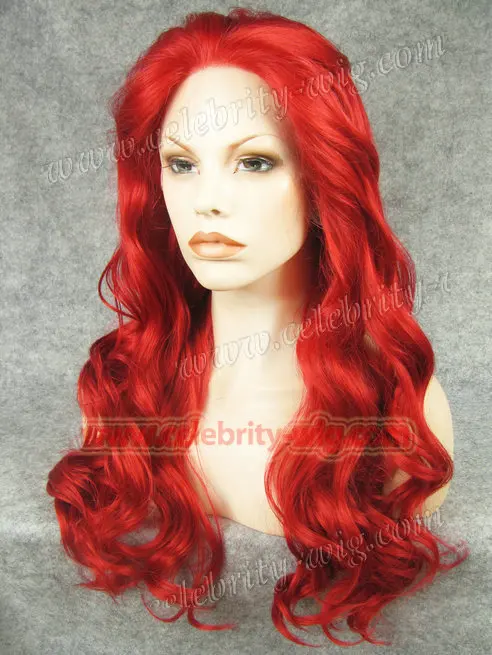 

New arrival and best sale long style body wave synthetic lace fornt red cosplay wig
