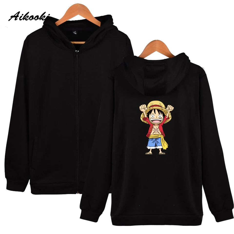 Aikooki One Piece Hoodie Zipper Sweatshirt Funny Cartoon Anime Hooded