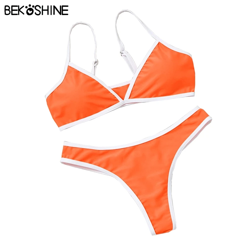 Bekoshine Solid Orange Bikini Sexy Bandage Biquini Bathing Suit Low