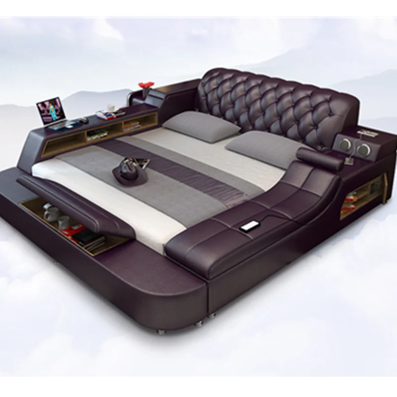 Массажная кровать из кожи большого размера с функцией хранения