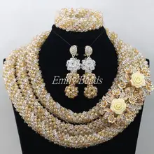 Сказочный Золотой Большой Африканский ювелирный набор свадьба в Африканском нигерийском стиле белые хрустальные бусины комплект ювелирных изделий AMJ558