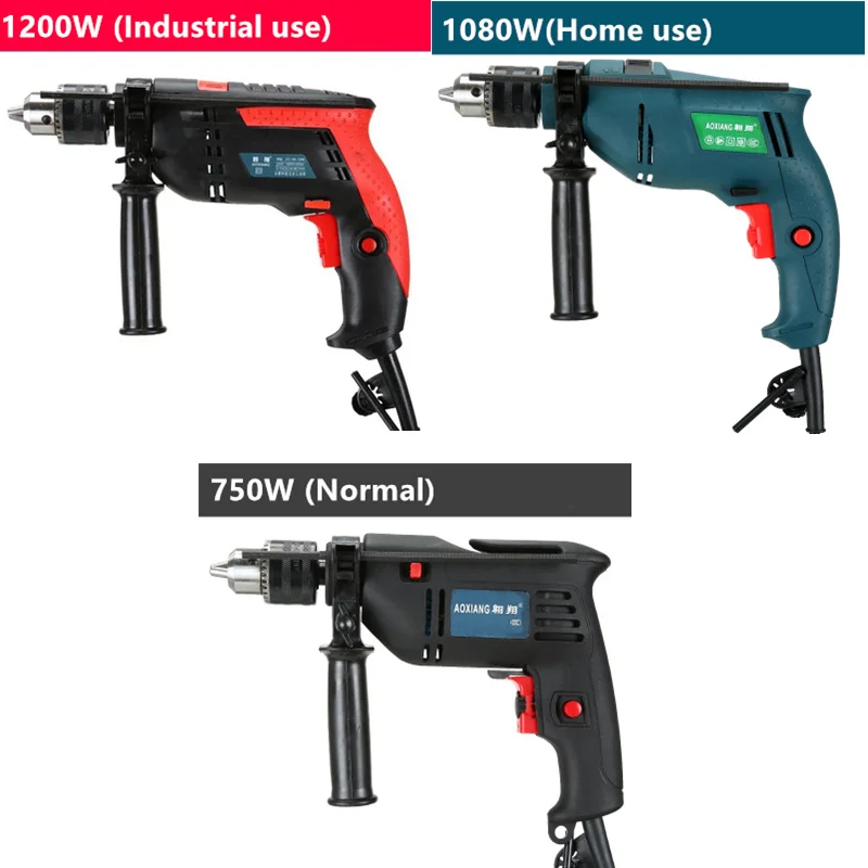 1200W Adjust speed hand drill Industrial Electric impact drill hammer Electric drill Screw driver bits power tools