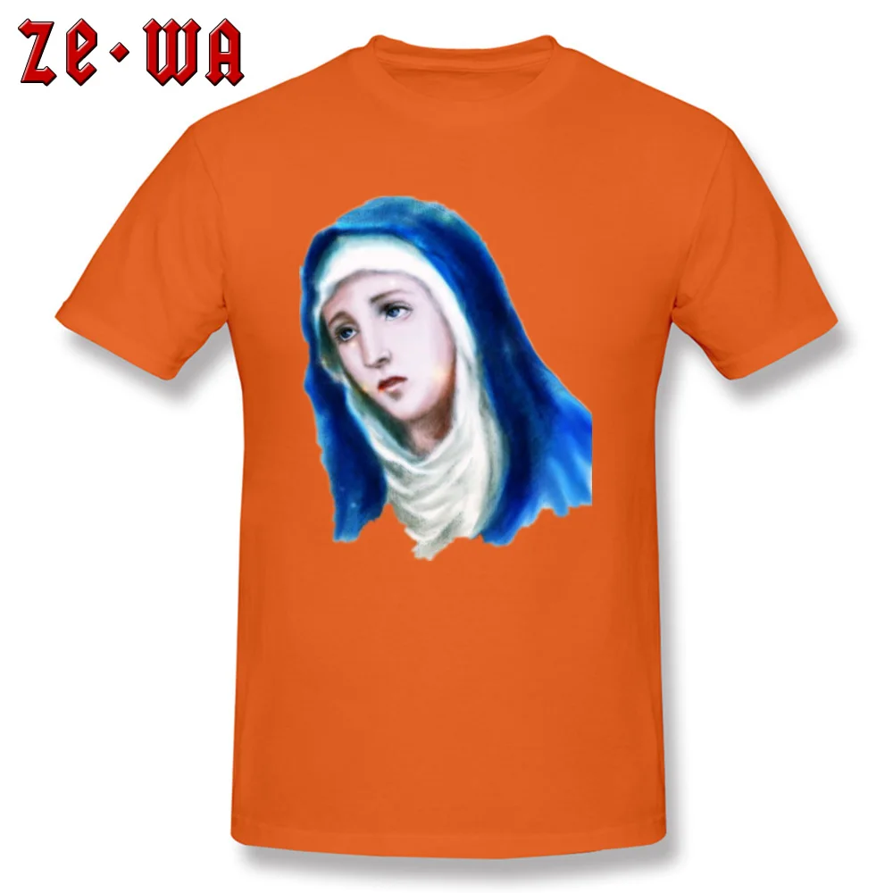 Fitted Men's T Shirt Virgin Mary Painting Printed On Tops Tees Pure Cotton Short Sleeve Classic T-shirts Crewneck Virgin Mary Painting orange