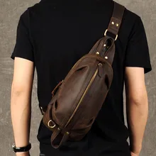 Leather casual chest bag male head layer cowhide retro mad Horse leather shoulder crossbody bag