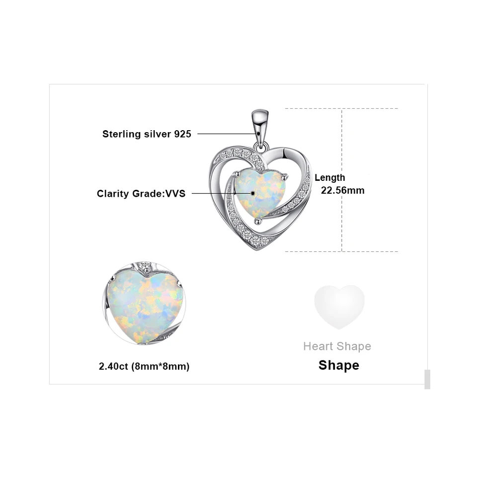 JewelryPalace Heart Love 2.4ct Created Opal 925 Sterling