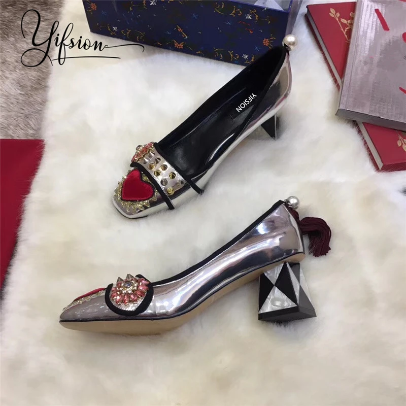 YIFSION New Fashion Spring Summer Women Pumps Square Toe Slip On Crystal Chunky High Heel Ladies Pumps Party Shoes Woman YIFSION New Fashion Spring Summer Women Pumps Square Toe Slip On Crystal Chunky High Heel Ladies Pumps Party Shoes Woman
