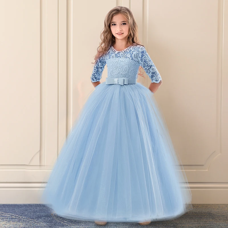 Elegent Flower Long Prom Gowns Teenagers Dresses For Girl Children Party Clothing Kids Evening Formal Dress Bridesmaid Wedding