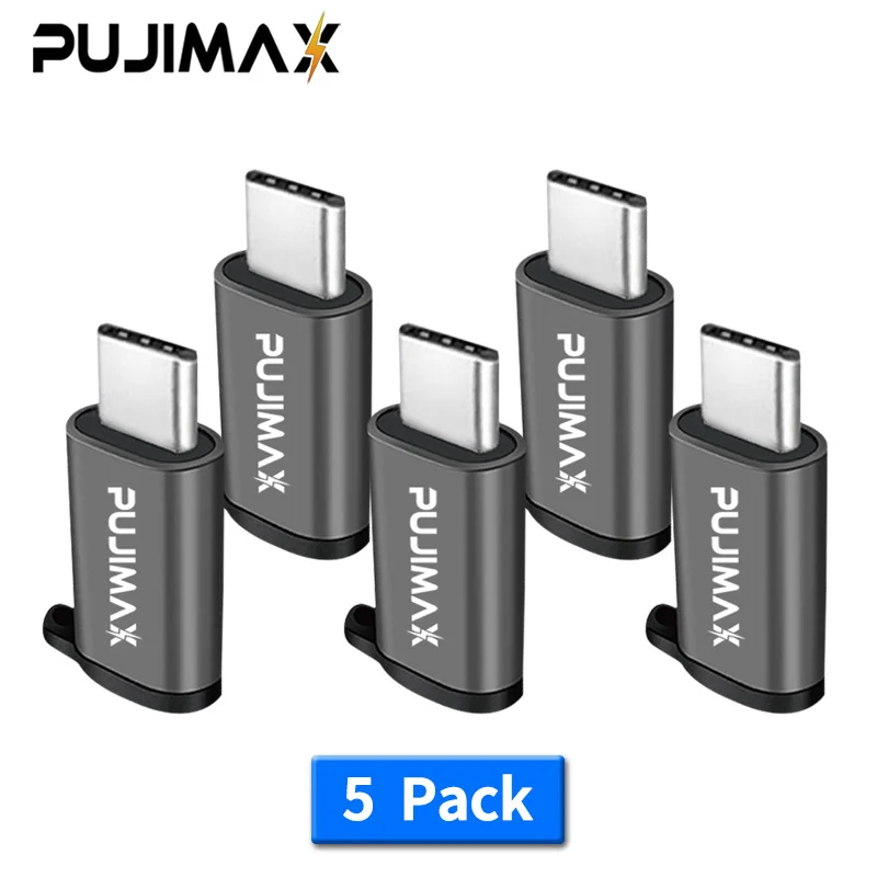 

PUJIMAX 5 Pack Adapter Micro USB To Type C Alloy Case Android USB Connector To Type C For Huawei Xiaomi With Keychain Adaptors