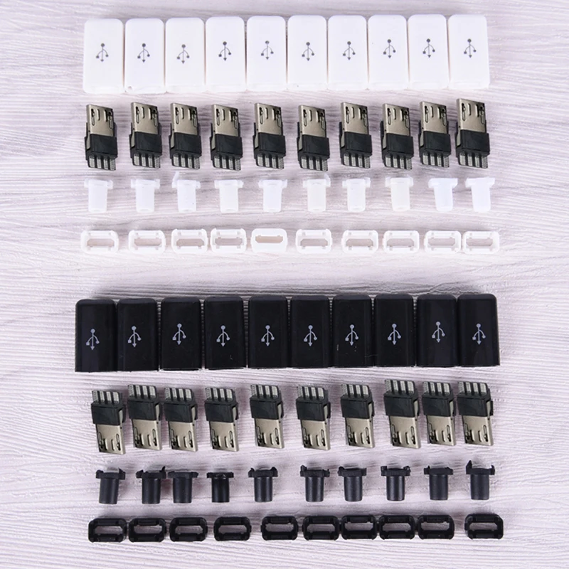 

Practical New 1/10pcs 2 Styles 4 In 1 DIY Micro USB Male Plug Micro Interfaces Connectors Kit Covers White/Black