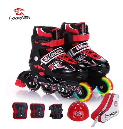 Горячая распродажа! детские роликовые коньки регулируемые четыре колеса на открытом воздухе роликовые катания обувь для детей костюм+ защитный комплект+ сумка - Цвет: S